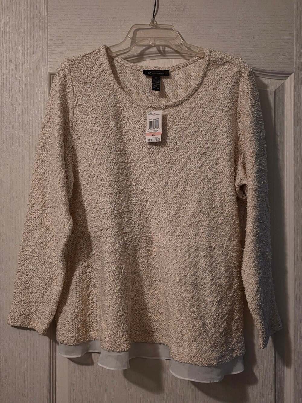 NWT INC International Concepts Sweater Size 2X Cream Textured Long Sleeve